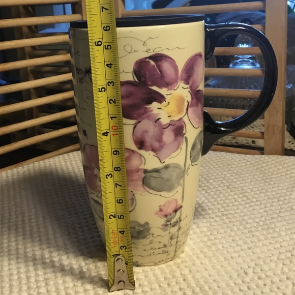 Topadorn 17 Oz Tall Ceramic Travel Mug Coffee Cups w/ Sealed Lid Purple Flower - Picture 8 of 8